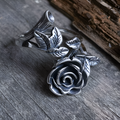 Oxidised Rose and Leaf Wrap Ring in Silver Colour with Antique Finish