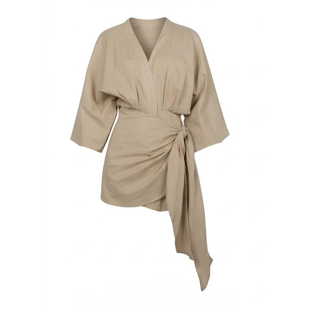Kimono Sleeve Wrap Dress with V Neckline