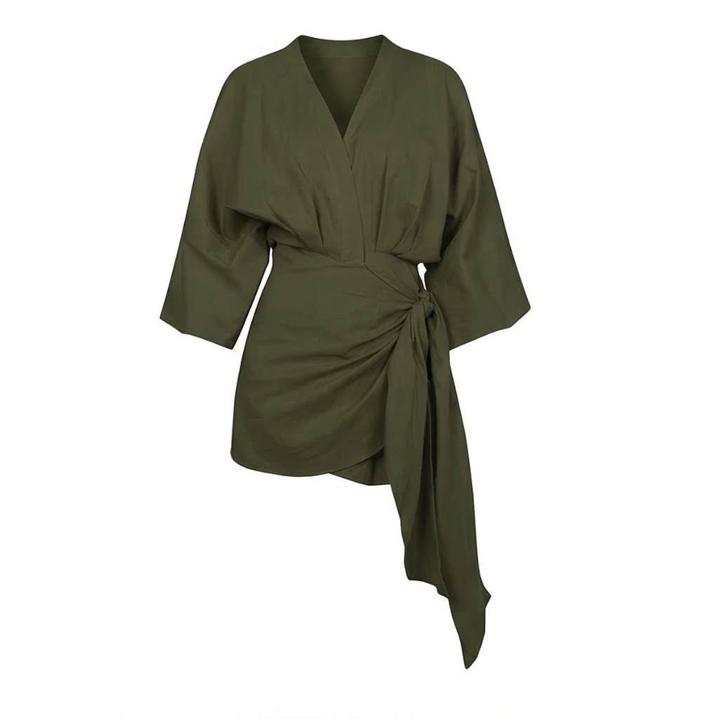 Kimono Sleeve Wrap Dress with V Neckline