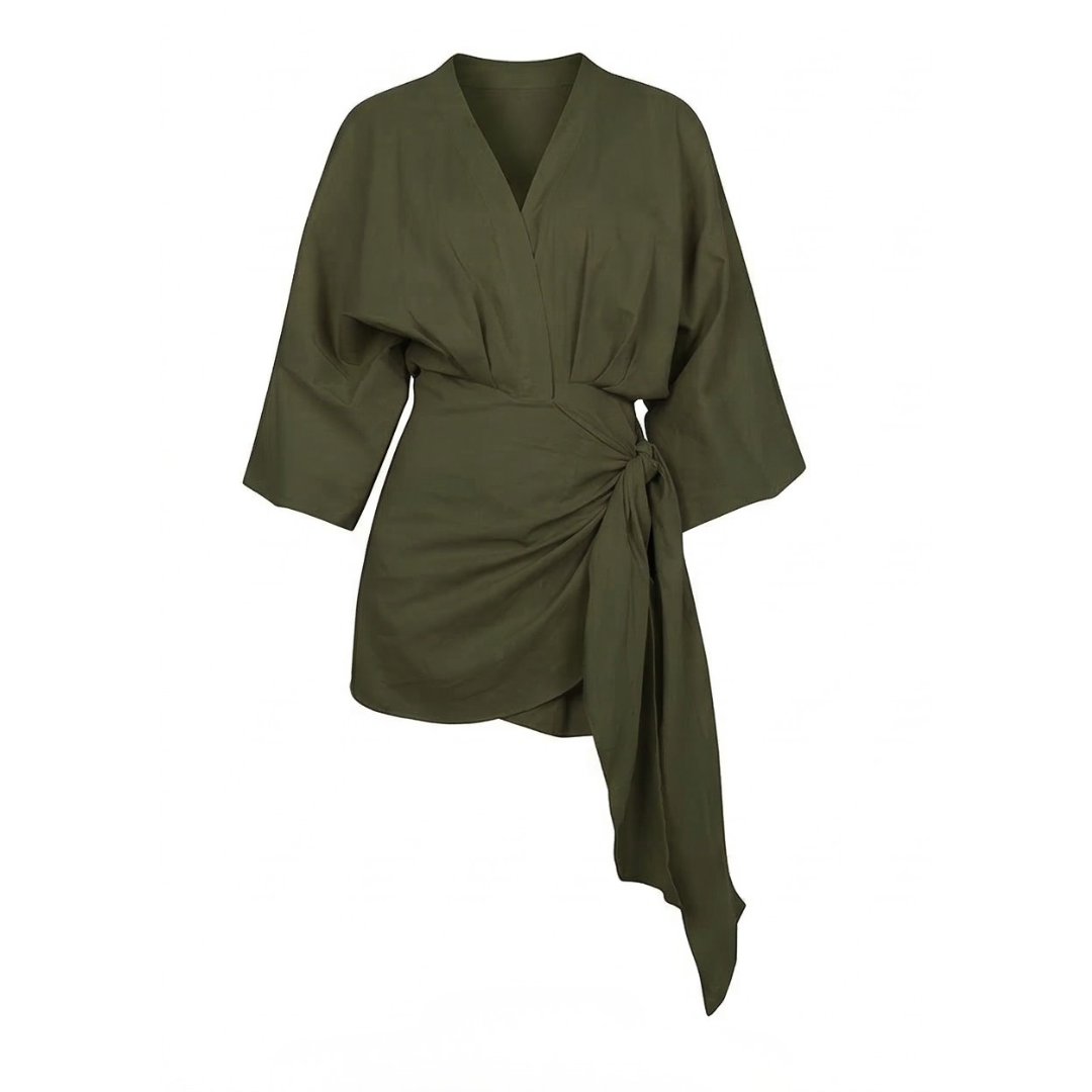 Kimono Sleeve Wrap Dress with V Neckline