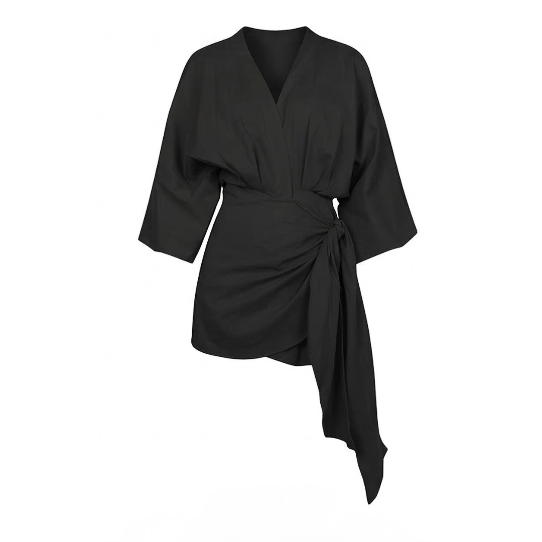 Kimono Sleeve Wrap Dress with V Neckline