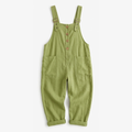 Linen Look Button Front Overalls with Buckle Straps