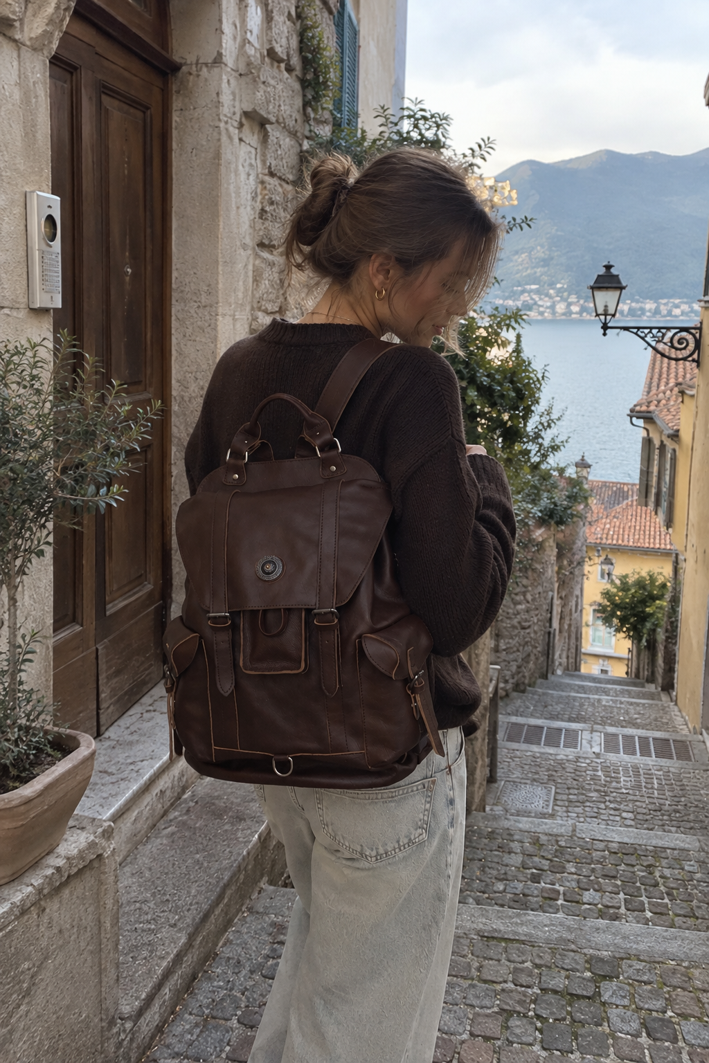 Water-Repellent Faux Leather Travel Bag with Adjustable Strap