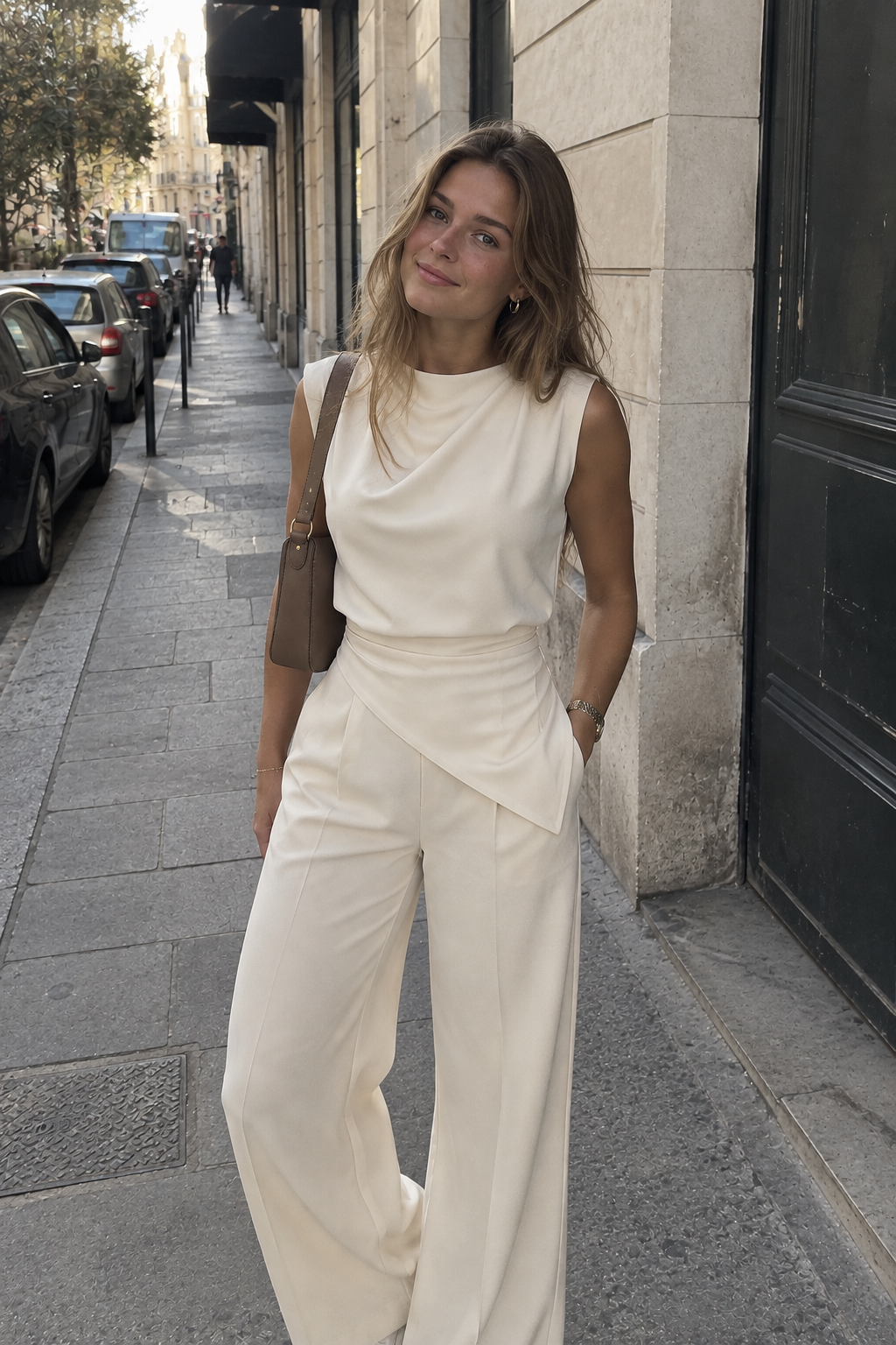 Conjunto de dos piezas estructurado con pantalones de talle alto