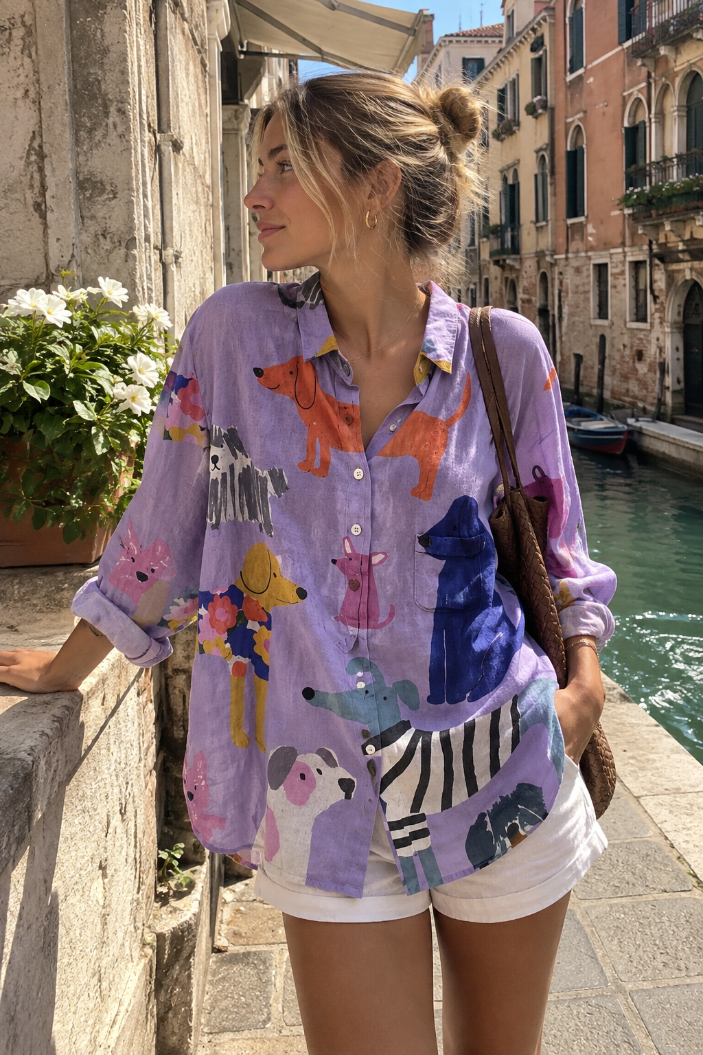 Hand Drawn Dog Print Shirt with Playful Character