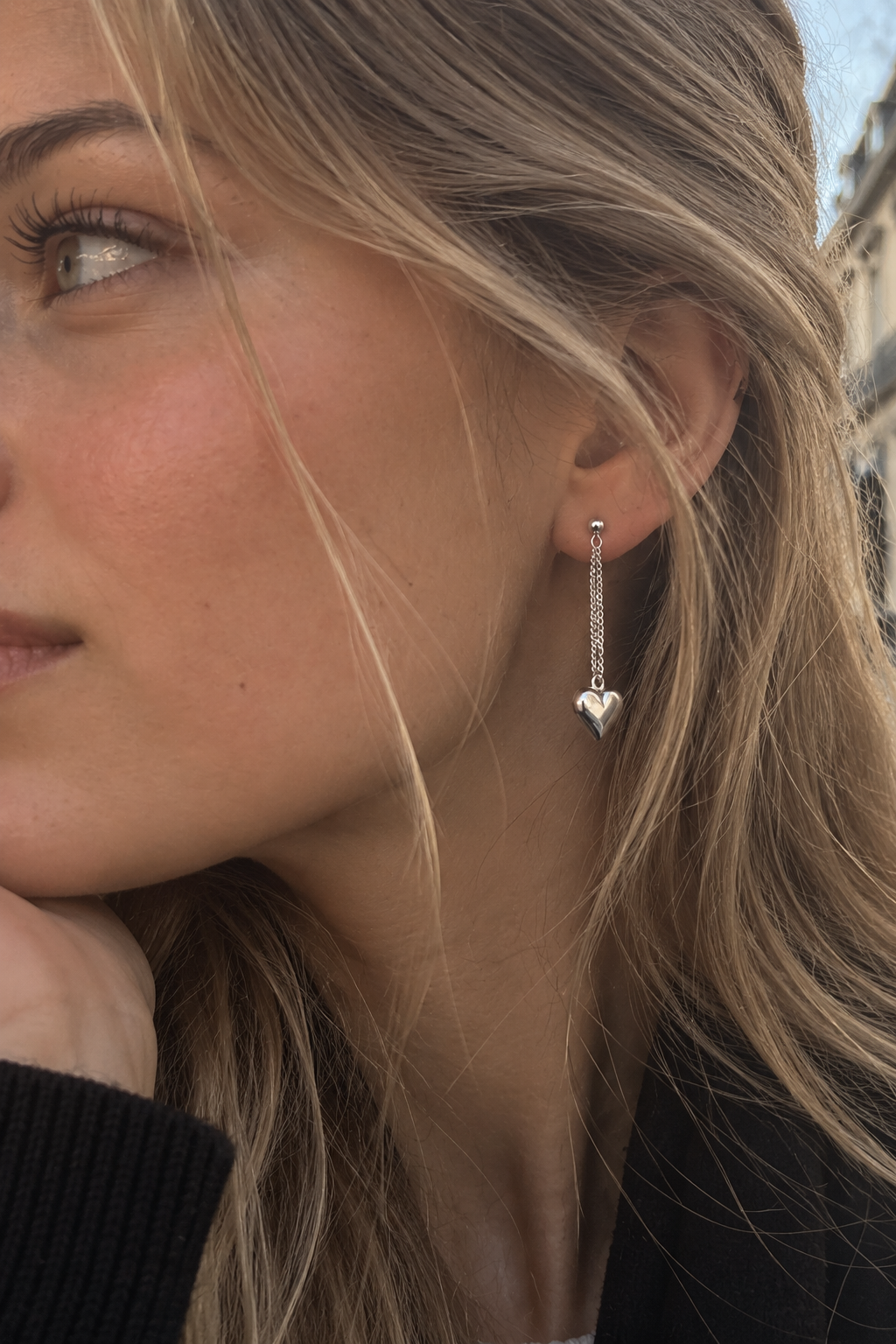 Heart-Shaped Silver-Tone Earrings, Hypoallergenic