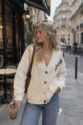 Pure Cotton Cardigan with Embroidered Button Detail