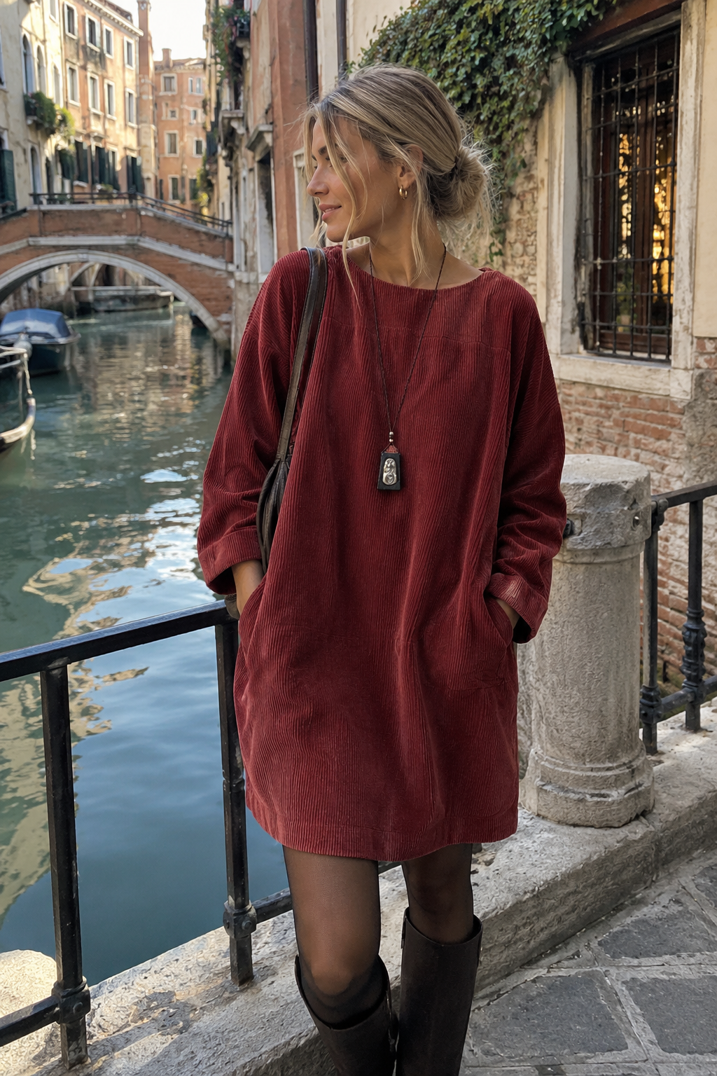 Vestido midi de pana con silueta holgada