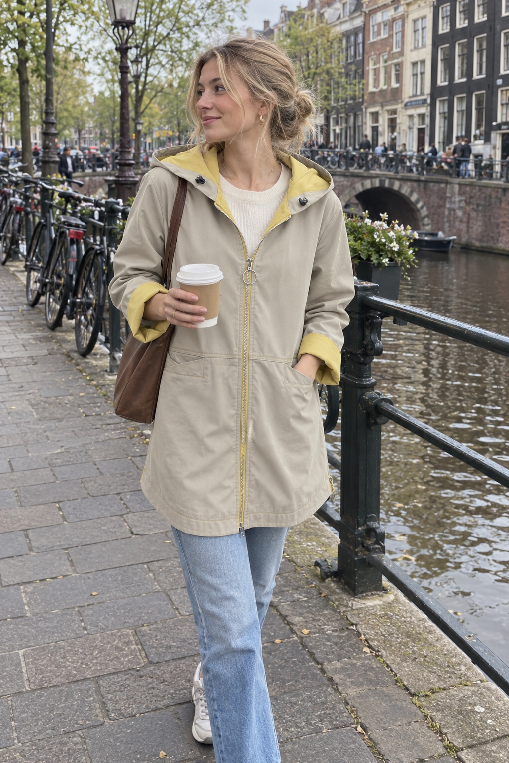 Structured Rain Jacket with Hood and Zip Closure