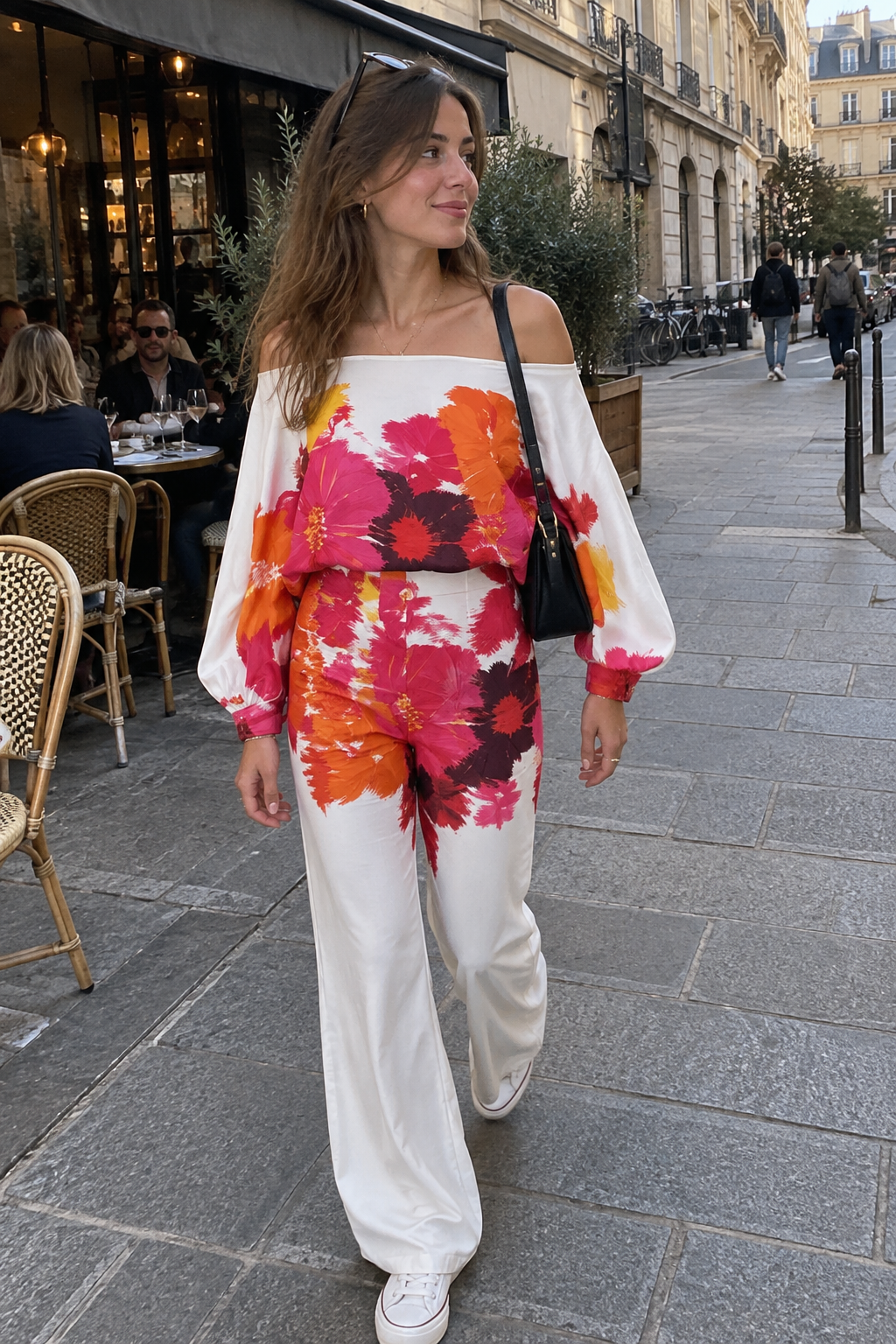 Floral Print Wide-Leg Jumpsuit with Exposed Shoulders