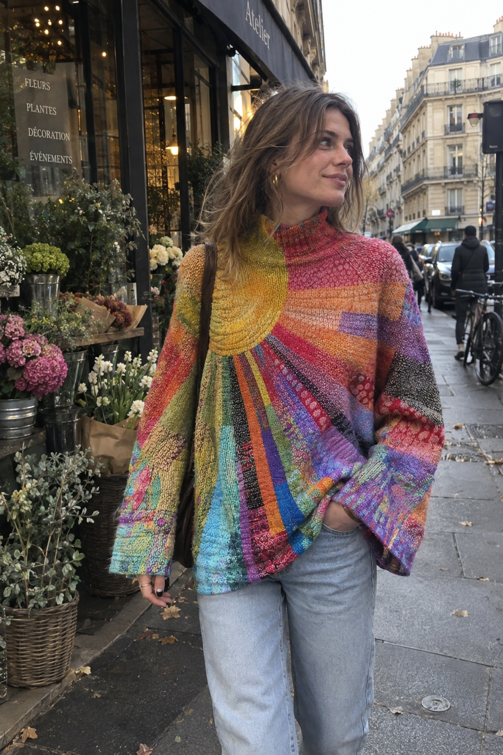 Multicoloured Turtleneck Jumper with Relaxed Fit