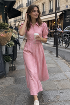 Vestido camisero de jacquard floral con cinturón a juego