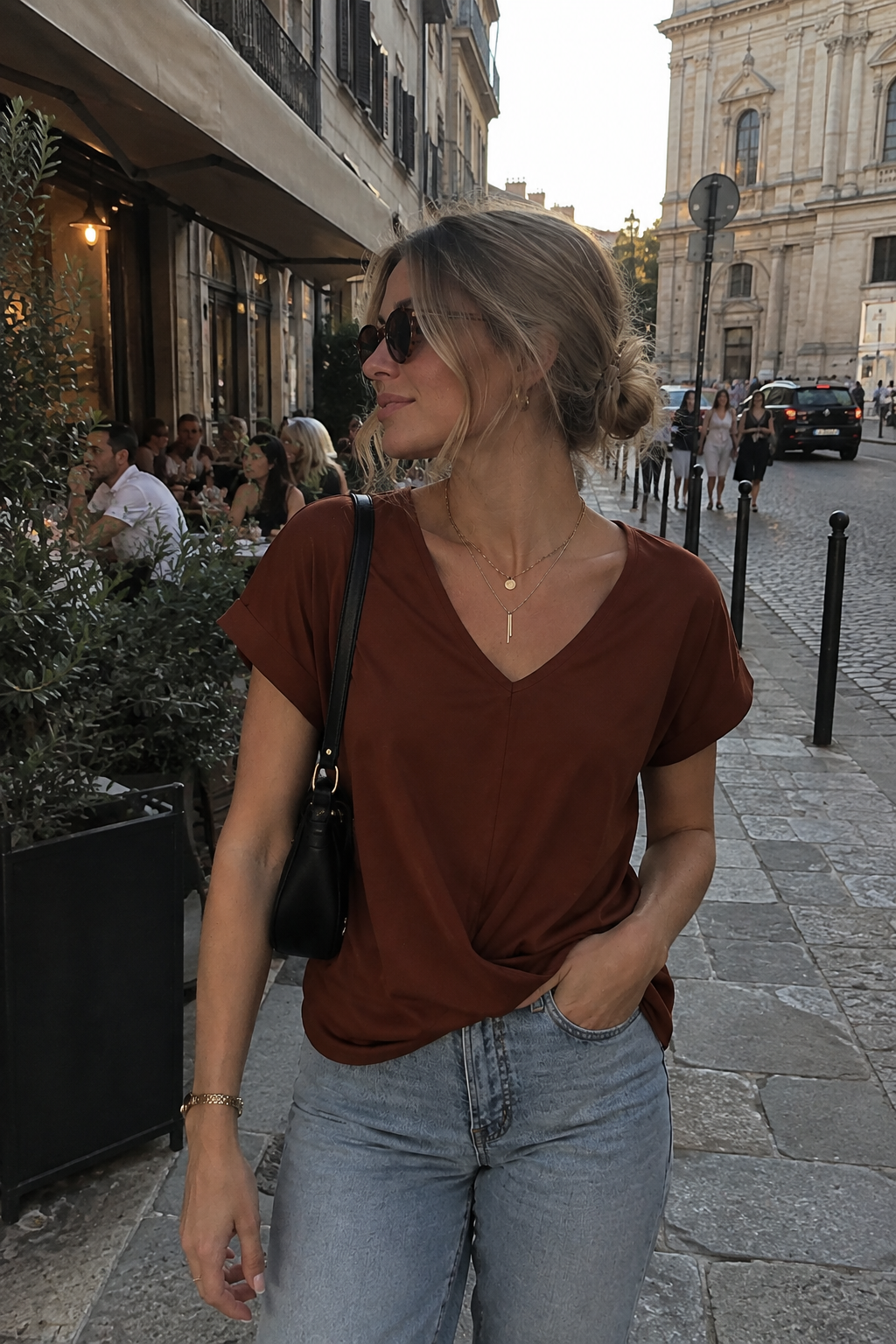 Sweetheart Neckline T-Shirt with Breathable Handle