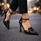 Pointed Toe Court Shoes with Smooth Leather Look Finish