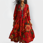 Boho sommarklänning med blommönster och V-ringning