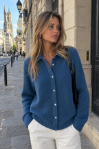 Textured Knit Cardigan with Collar and Button Front