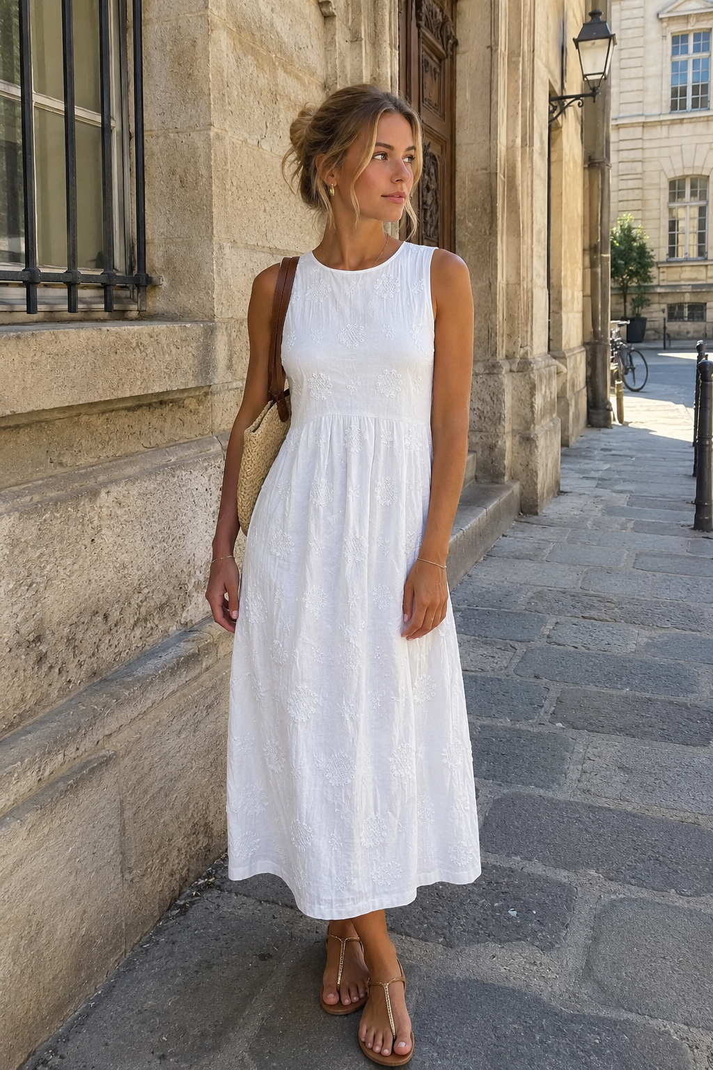 Vestido oversize sin mangas con delicados bordados