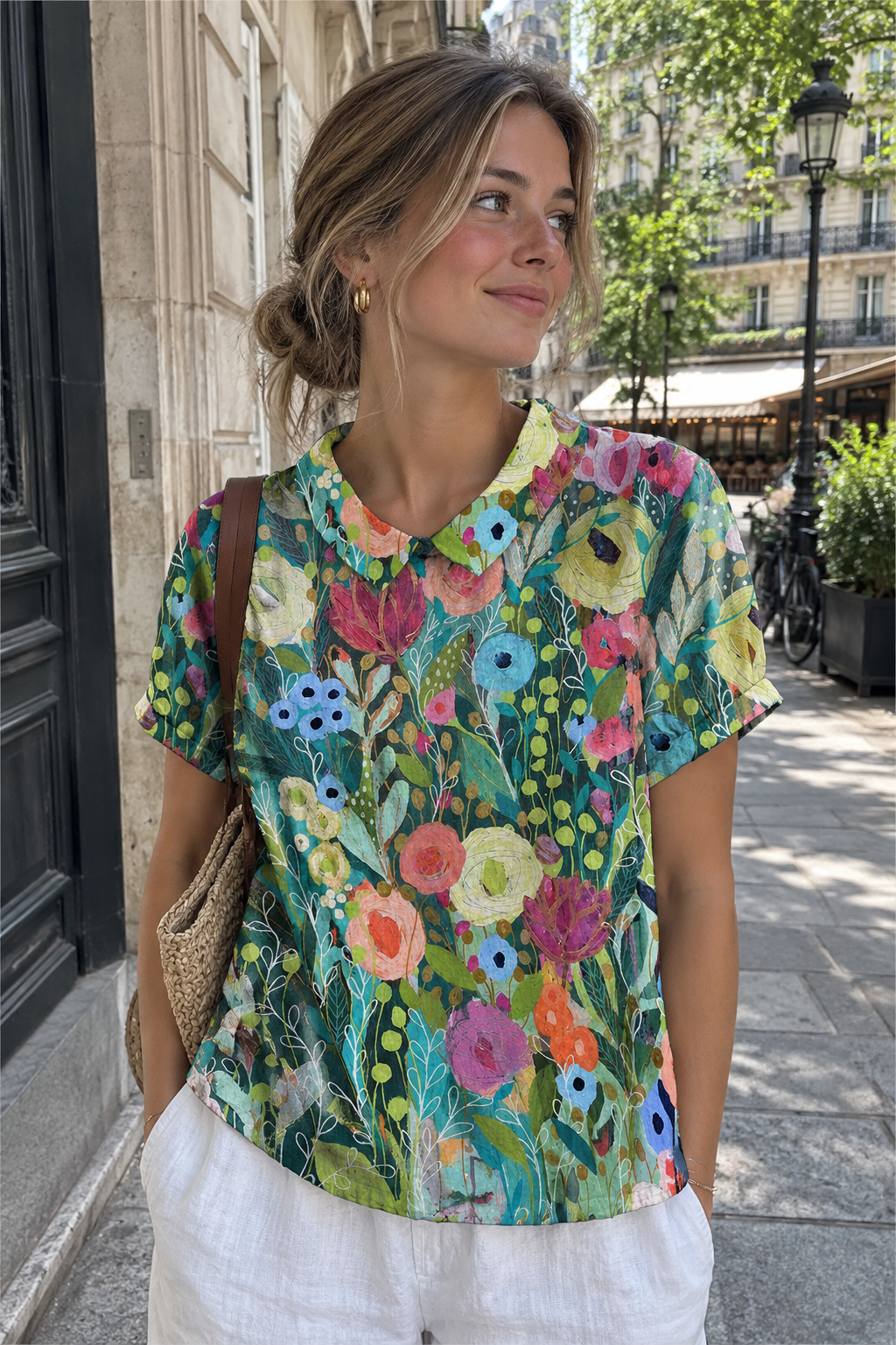 Watercolour Floral Shirt in Cotton Linen Blend