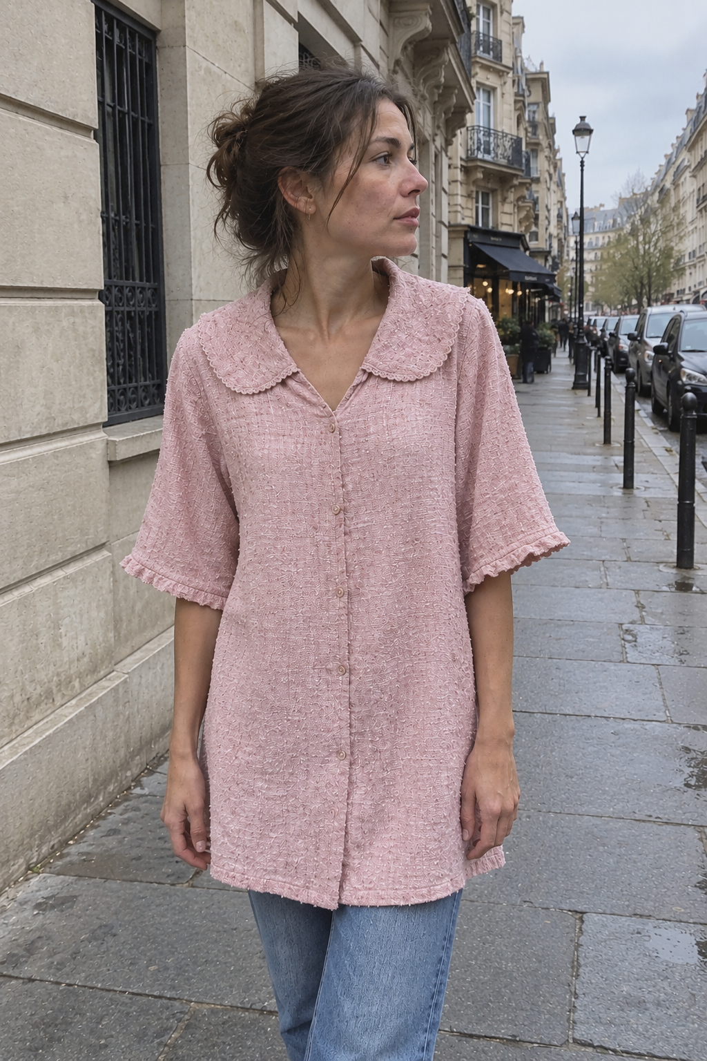 Lightweight Straight-Cut Blouse with Relaxed Drape