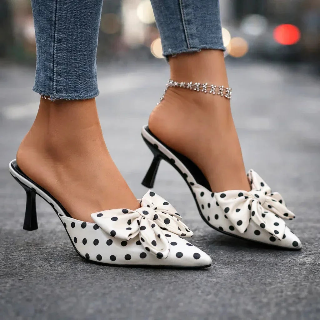 Polka Dot Kitten Heels with Oversized Bow
