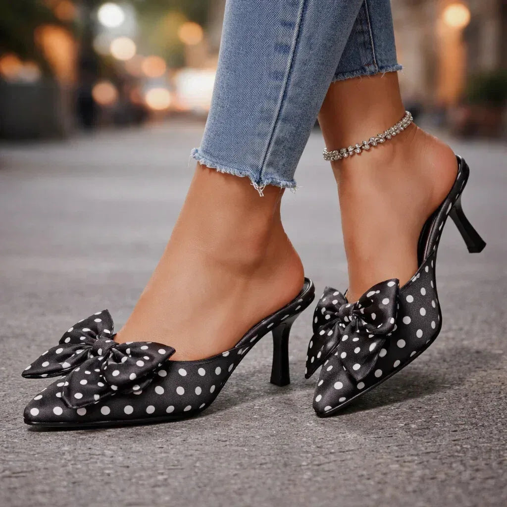 Polka Dot Kitten Heels with Oversized Bow