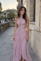 Draped Dress with Asymmetric Hem and Crossed Straps