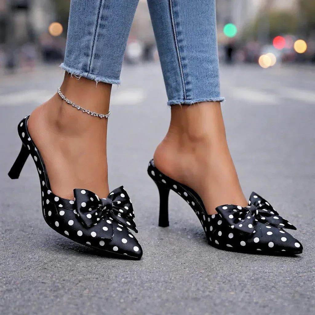 Polka Dot Kitten Heels with Oversized Bow