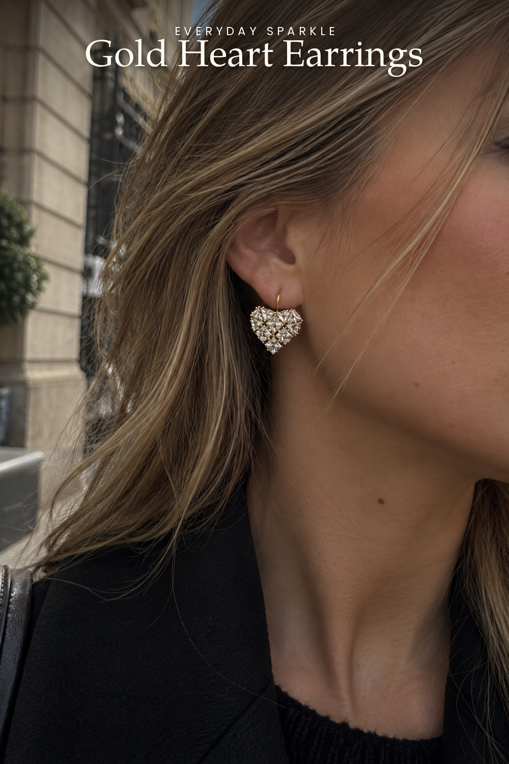 Heart-Shaped Zirconia Earrings in Gold or Silver Tone