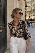 Printed Long Sleeve Blouse with Collar