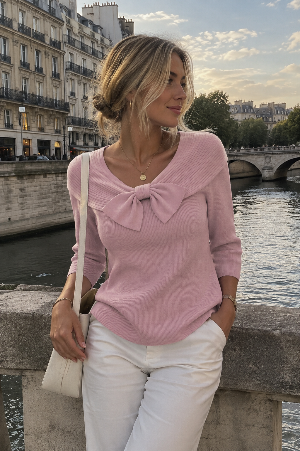 Crew Neck Jumper with Bow Detail