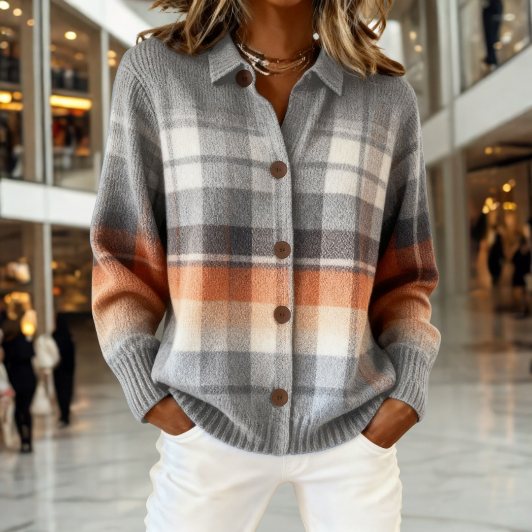 Plaid Knit Cardigan with Soft Drape
