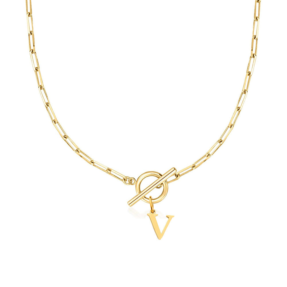 Paperclip Initial Necklace with Circle Toggle Clasp