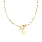 Paperclip Initial Necklace with Circle Toggle Clasp