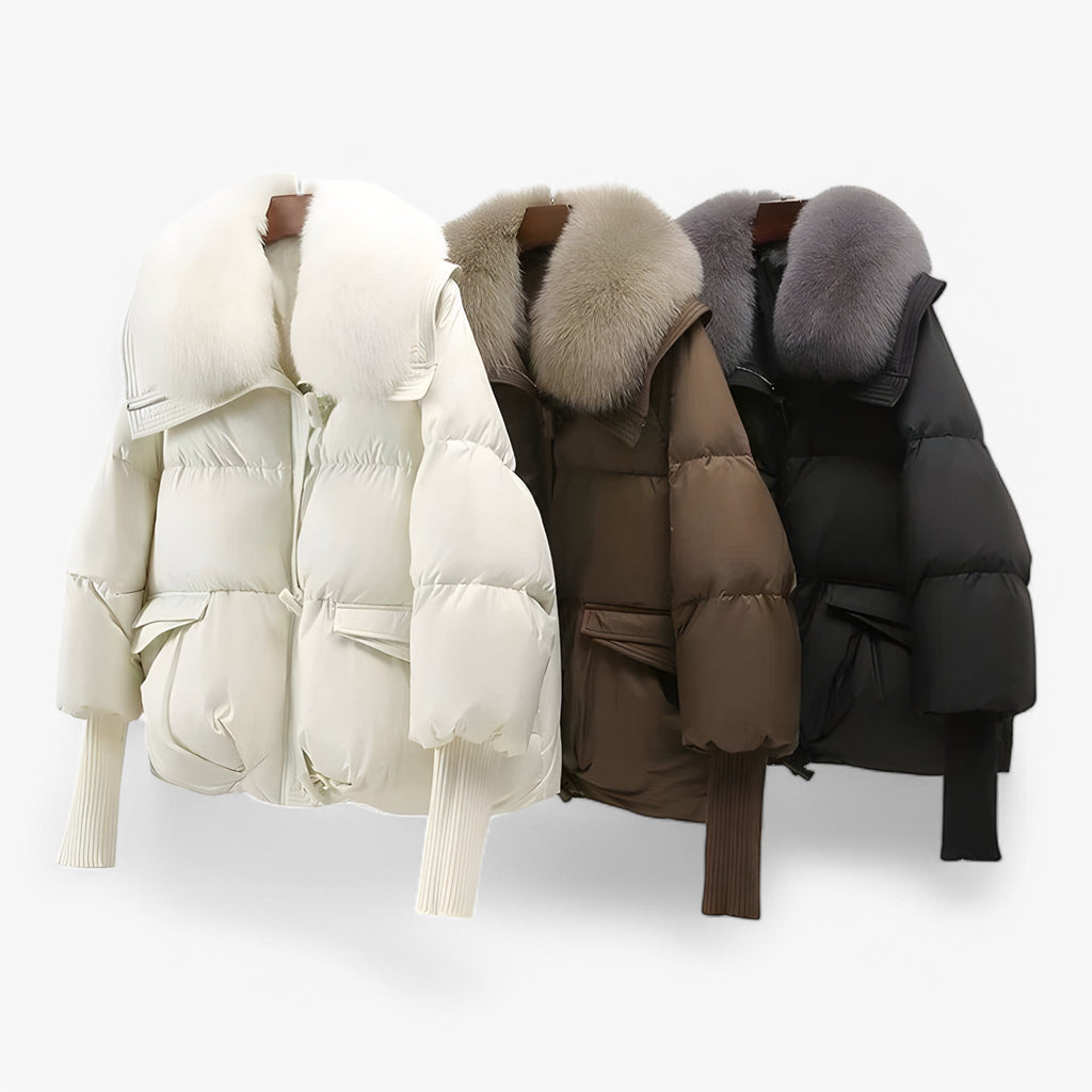 Chaqueta forrada de pelo con cintura ajustable para el invierno