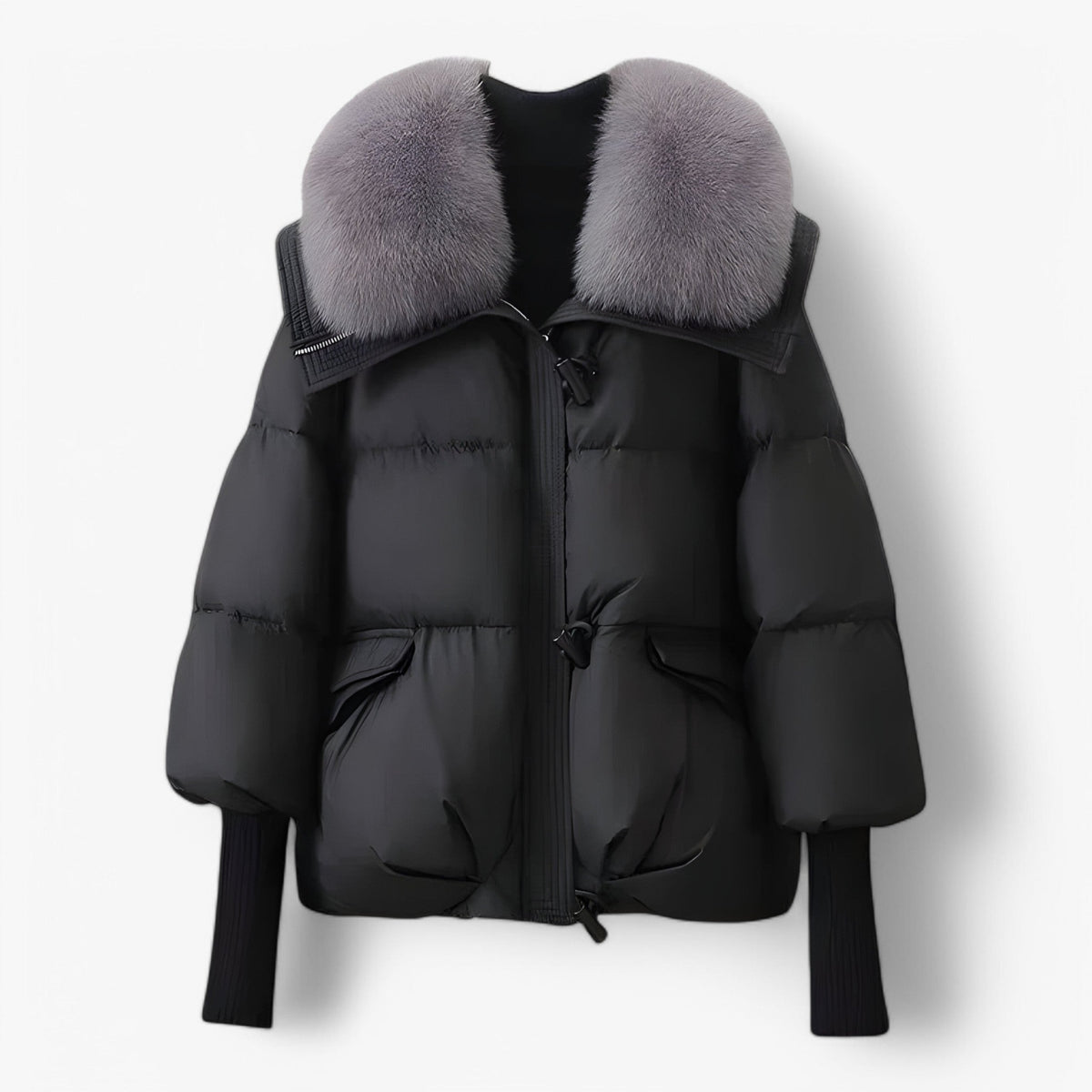 Fur-Lined Jacket with Adjustable Waist for Winter