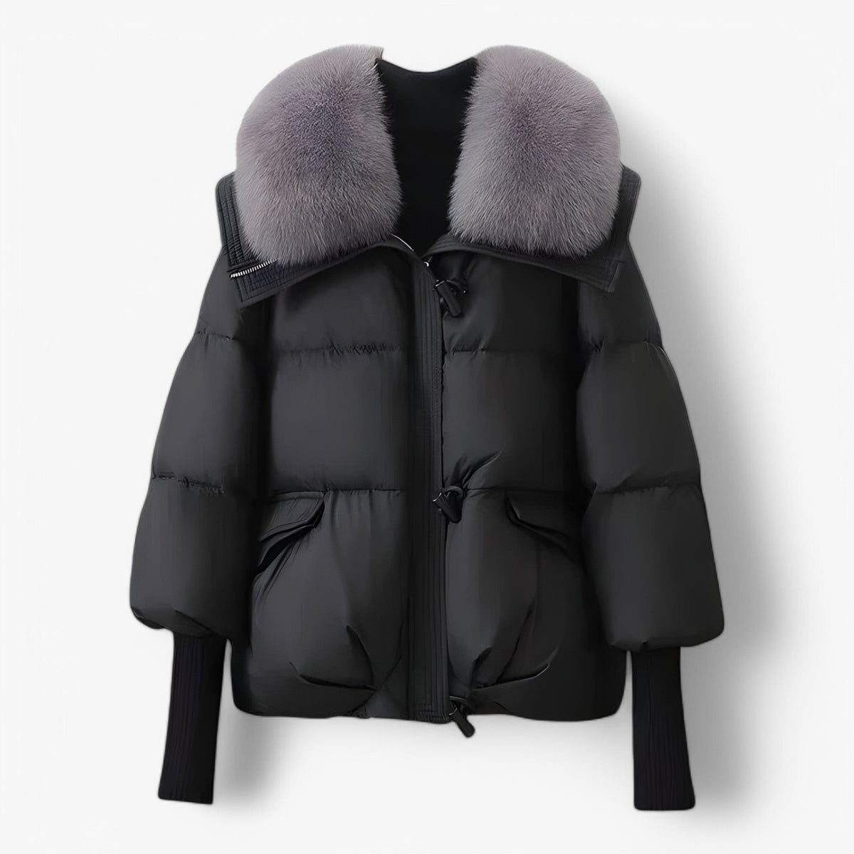 Fur-Lined Jacket with Adjustable Waist for Winter