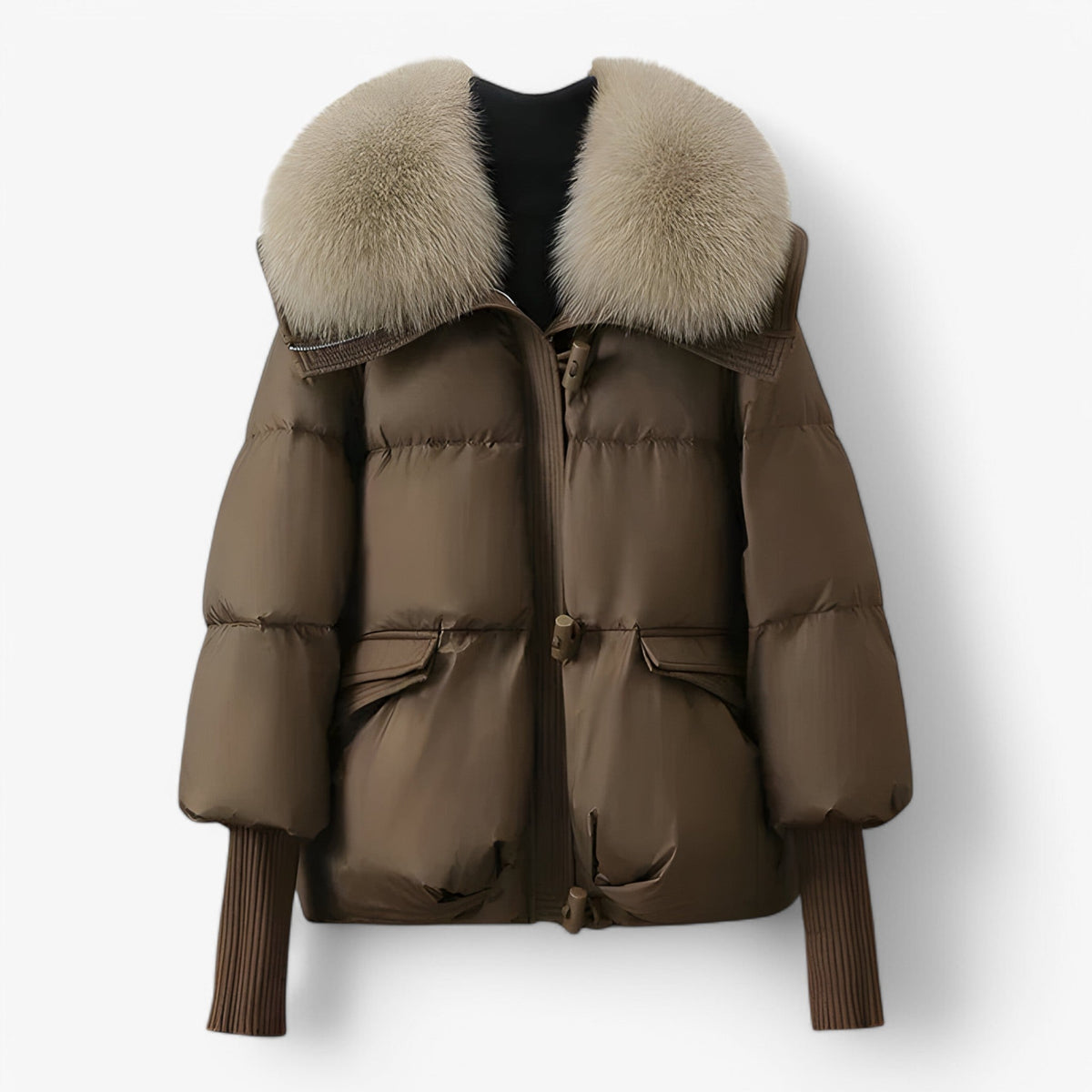 Fur-Lined Jacket with Adjustable Waist for Winter