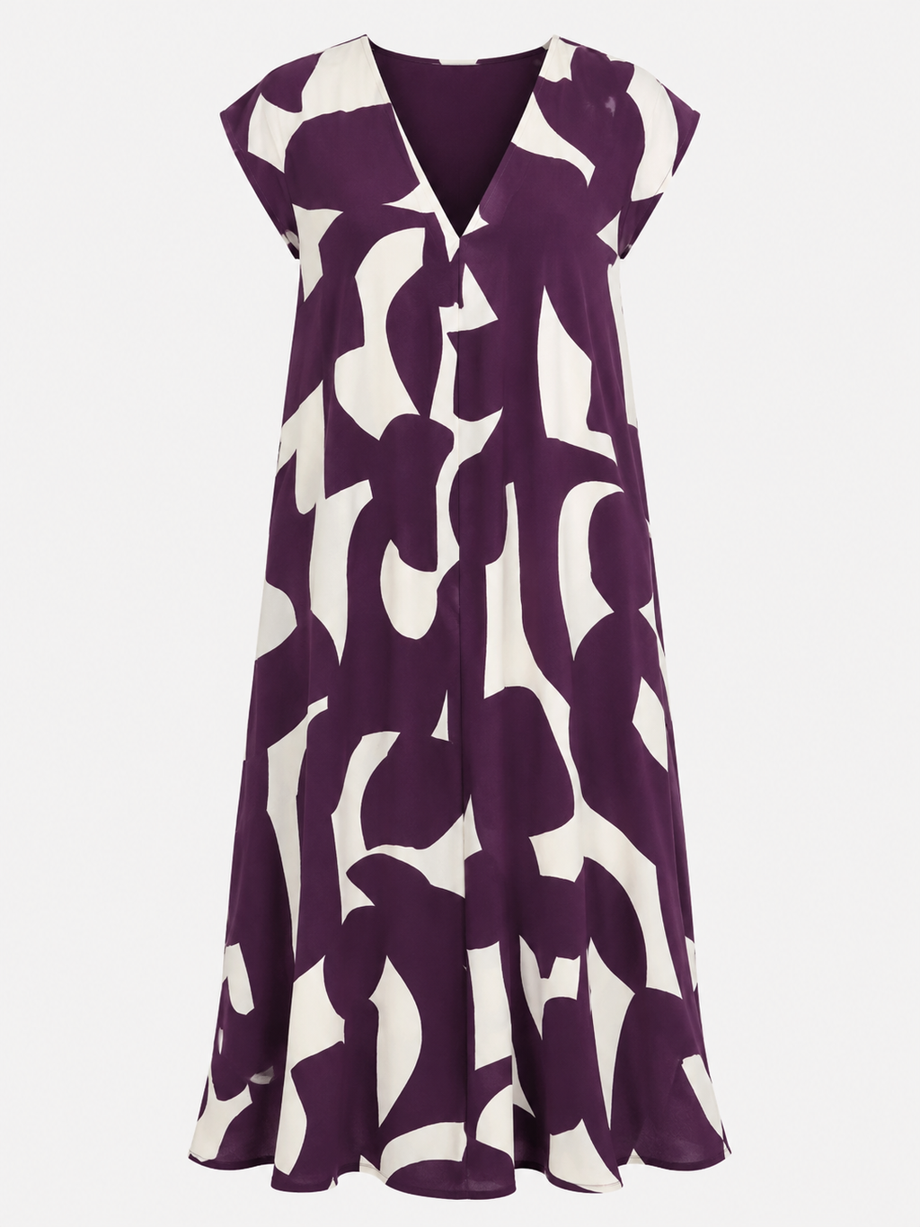 Vestido largo con cuello de pico, estampado artístico y mangas fluidas