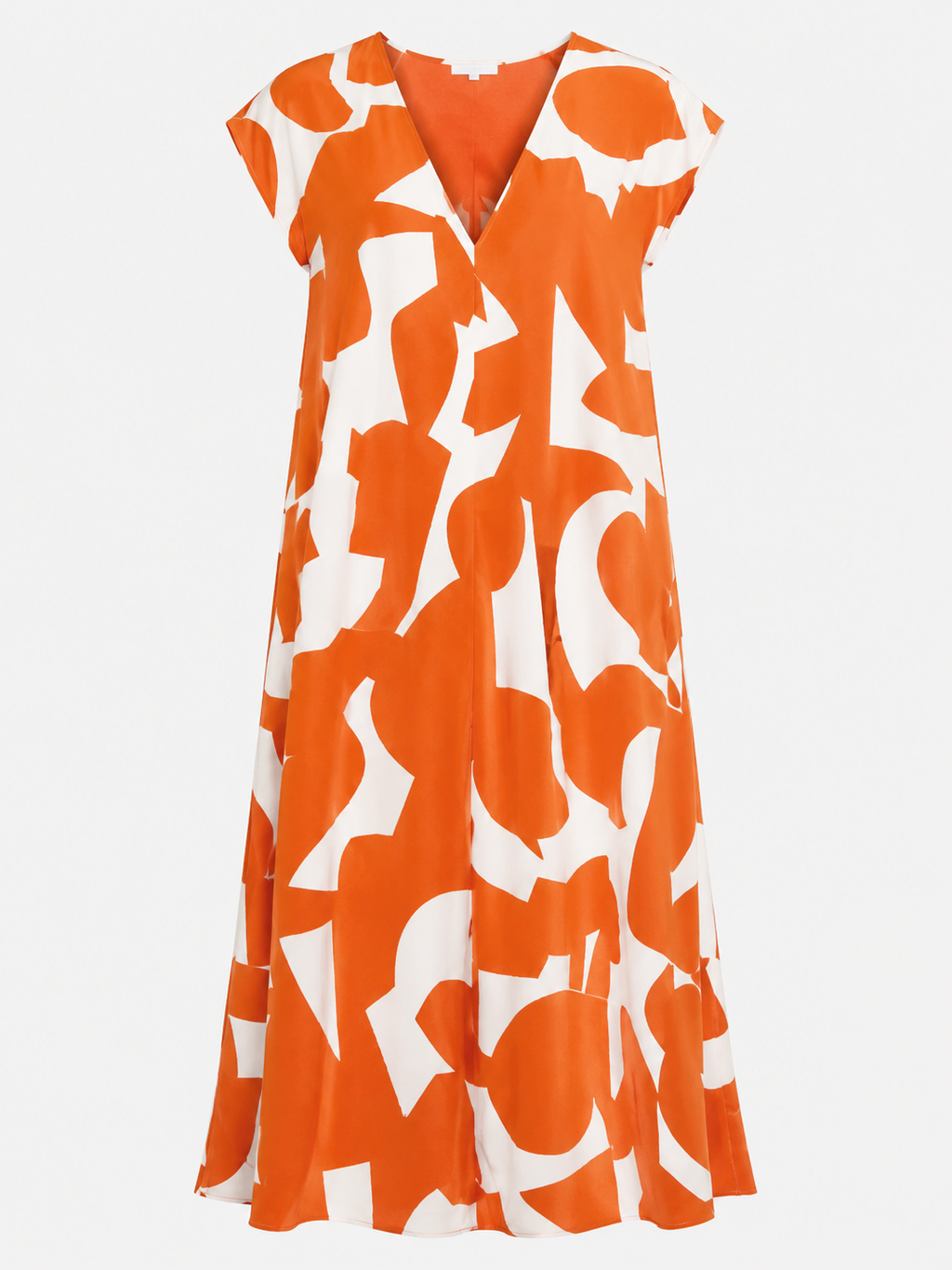 Vestido largo con cuello de pico, estampado artístico y mangas fluidas