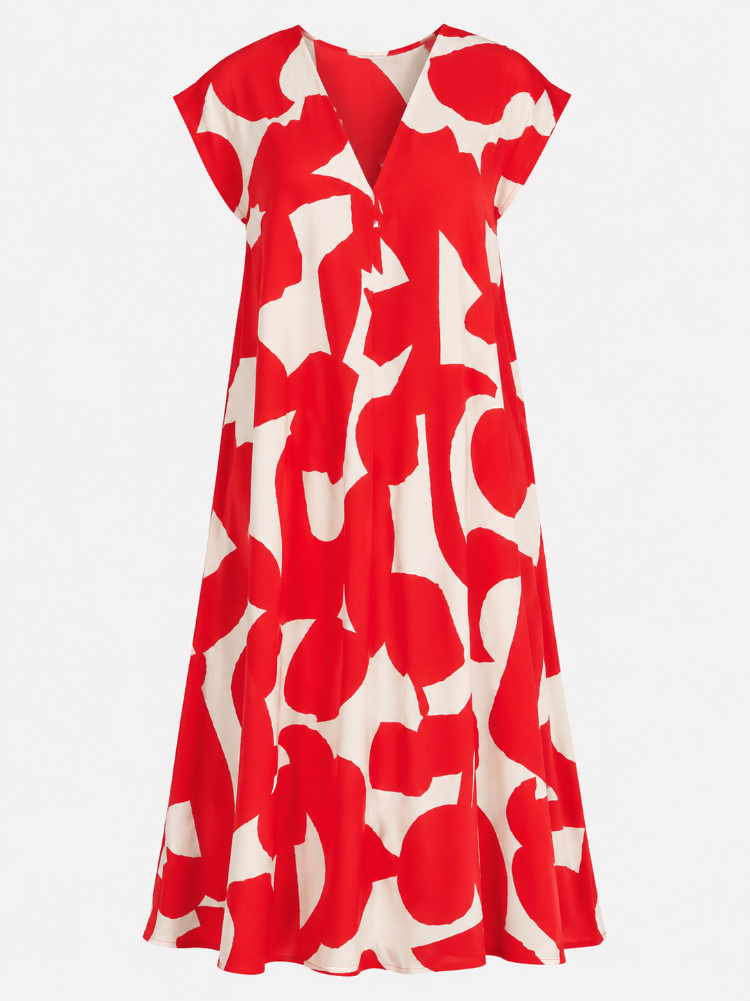 Vestido largo con cuello de pico, estampado artístico y mangas fluidas