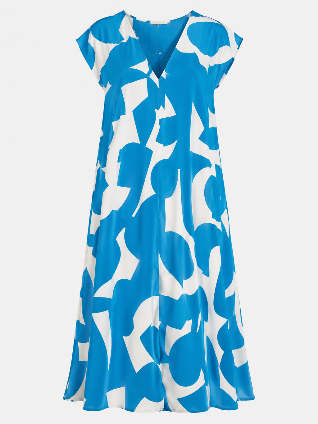 Vestido largo con cuello de pico, estampado artístico y mangas fluidas