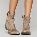 Western Style Cowboy Ankle Boots with Cushioned Footbed