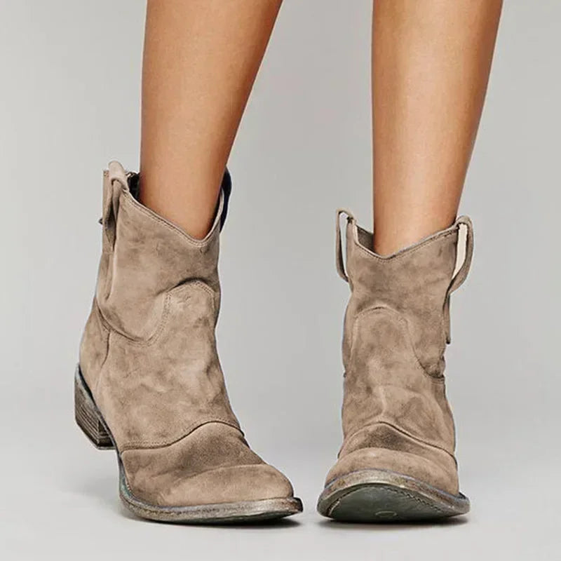 Western Style Cowboy Ankle Boots with Cushioned Footbed