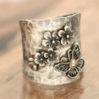 Vintage-Style Flower Design Ring with Petal Detail in Silver Colour