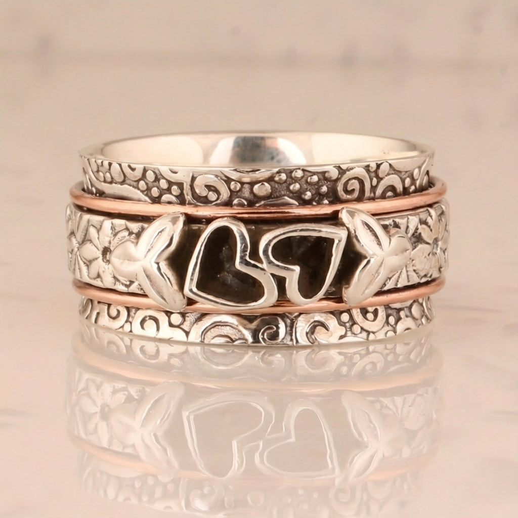 Butterfly and Heart Spinner Ring in Silver Colour with Moving Band