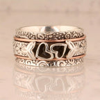 Butterfly and Heart Spinner Ring in Silver Colour with Moving Band