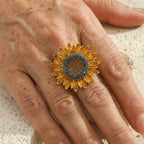 Cubic Zirconia Sunflower Ring with Vintage-Style Setting