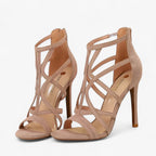 Strappy Cutout High Heel Sandals with Padded Footbed