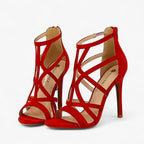Strappy Cutout High Heel Sandals with Padded Footbed