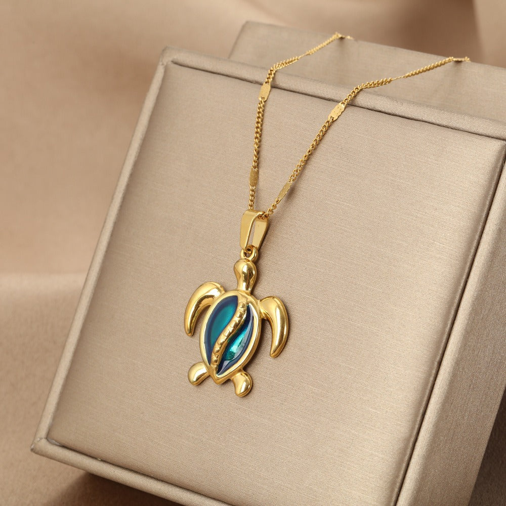 Ocean Blue Turtle Pendant Necklace with Seaside Charm